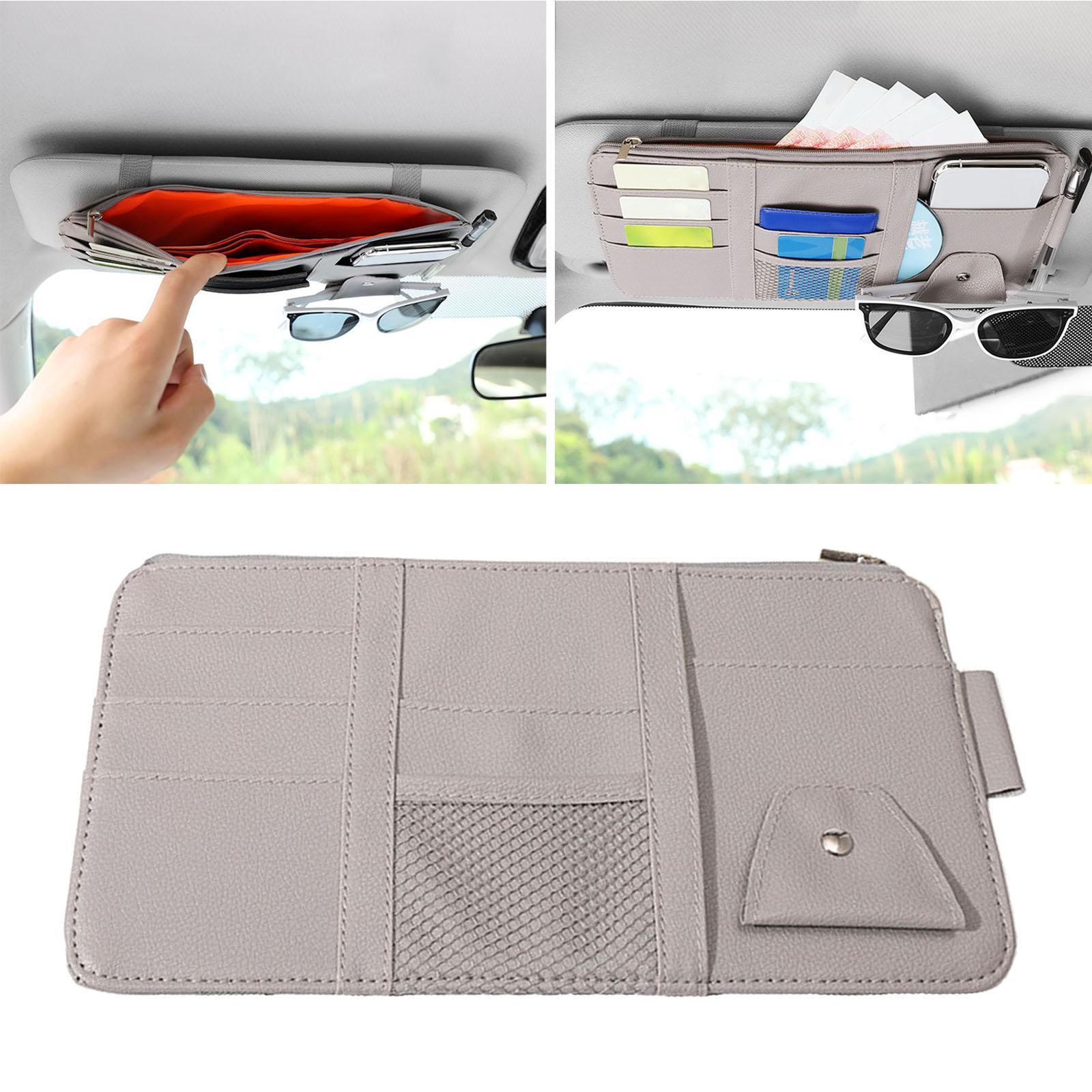 PU Car Sun Visor Organizer Card Slots Multi Pockets Auto SUV Pen Holder Sunshade Storage Bag for Cash Keys Auto Interior Accessories