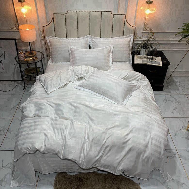 Bộ 4 Món Ga Gối SỌC 3F Vải Cotton Lụa Hàng Chuyên Cho Gia Đình Và Khách Sạn - Đỏ Mận - LAN PHAM BEDDING