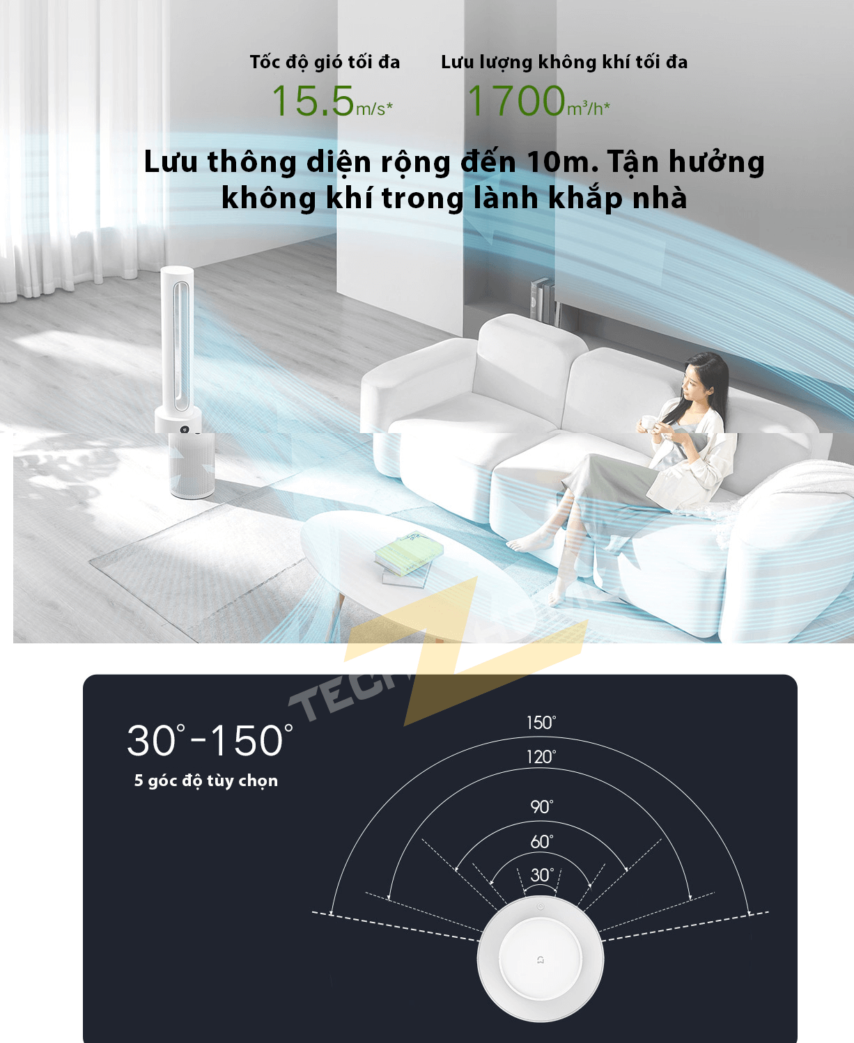 Quạt không cánh kiêm lọc không khí chính hãng Xiaomi Mijia 2- Hàng nhập khẩu