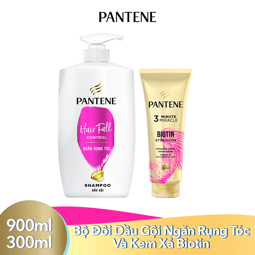 Bộ Đôi Dầu Gội PANTENE Ngăn Rụng Tóc 900ml + Kem Xả Biotin 300ml