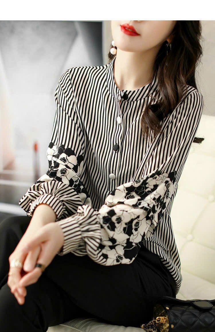 ÁO SƠ MI SỌC PHỐI HOA CAO CẤP
