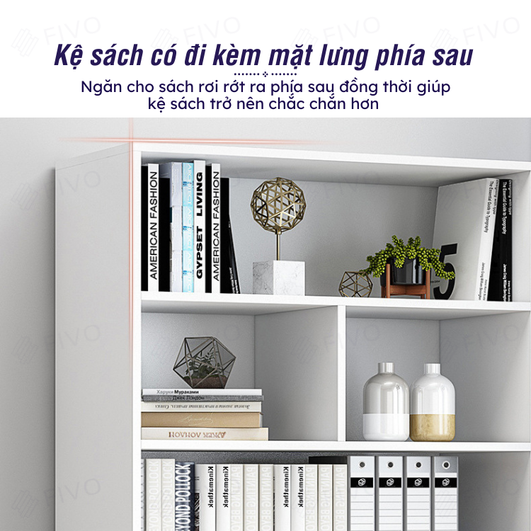 Kệ Sách Gỗ Để Sàn Đẹp FIVO Mã FB70 Chất Liệu Gỗ MDF Hàng Cao Cấp, Thiết Kế Nhỏ Gọn Vô Cùng Thanh Lịch, Kèm Tấm Lưng  (Kích thước 60x24x178cm)