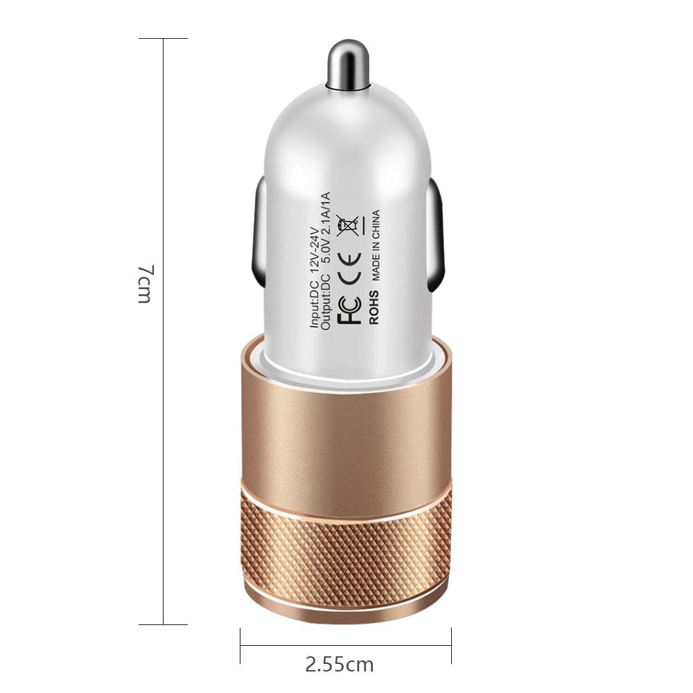 Cục sạc nhanh 2 cổng USB 2.1A làm bằng hợp kim nhôm dành cho xe hơi