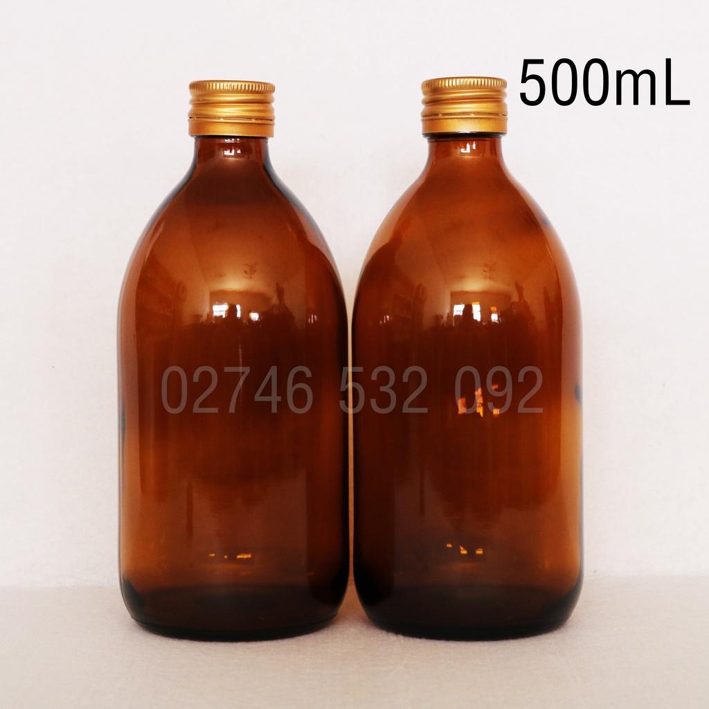 Chai Thủy Tinh Nâu 500ml và 1000ml Nắp Kim Lọai