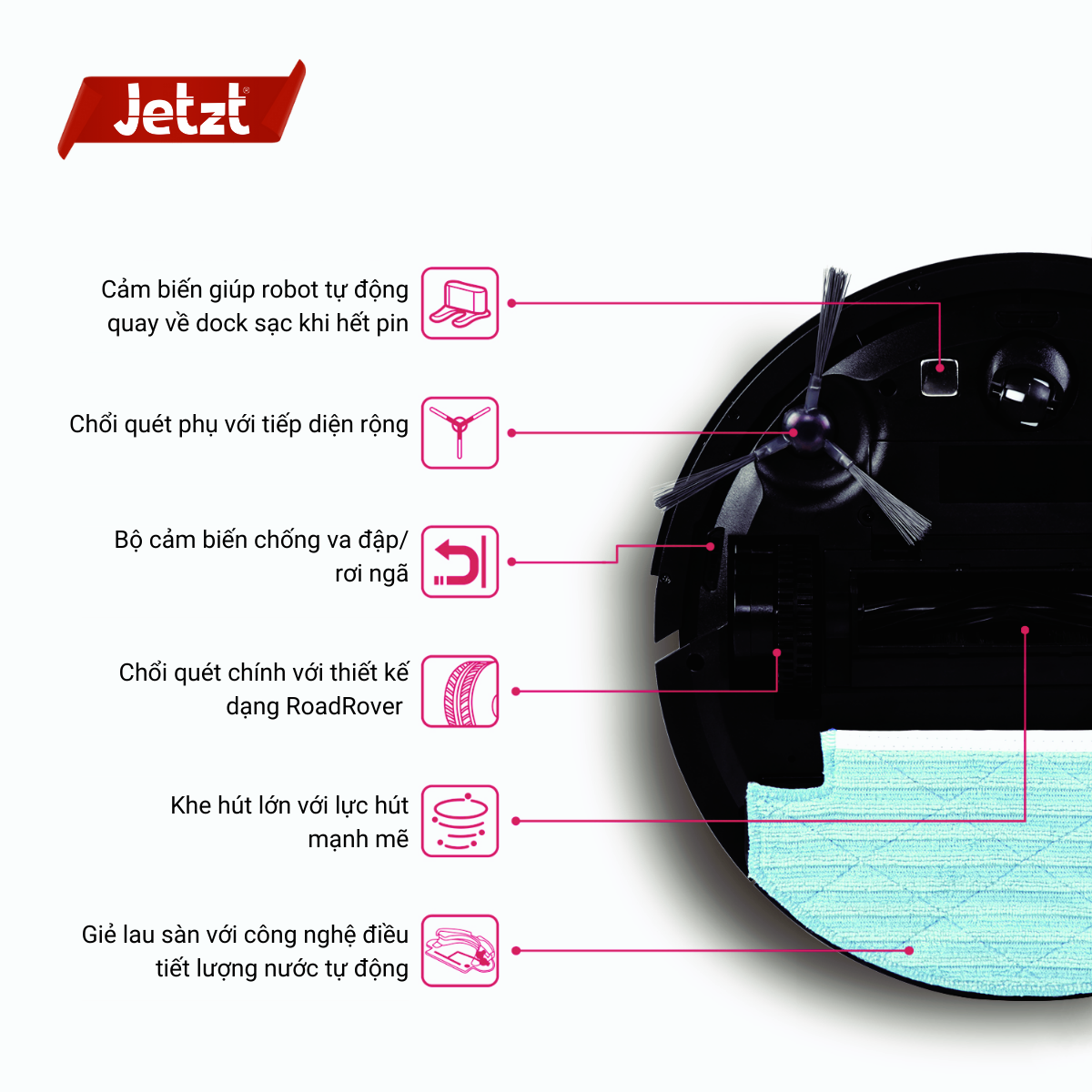 Robot hút bụi lau nhà thông minh Jetzt F12 MAX, hàng chính hãng