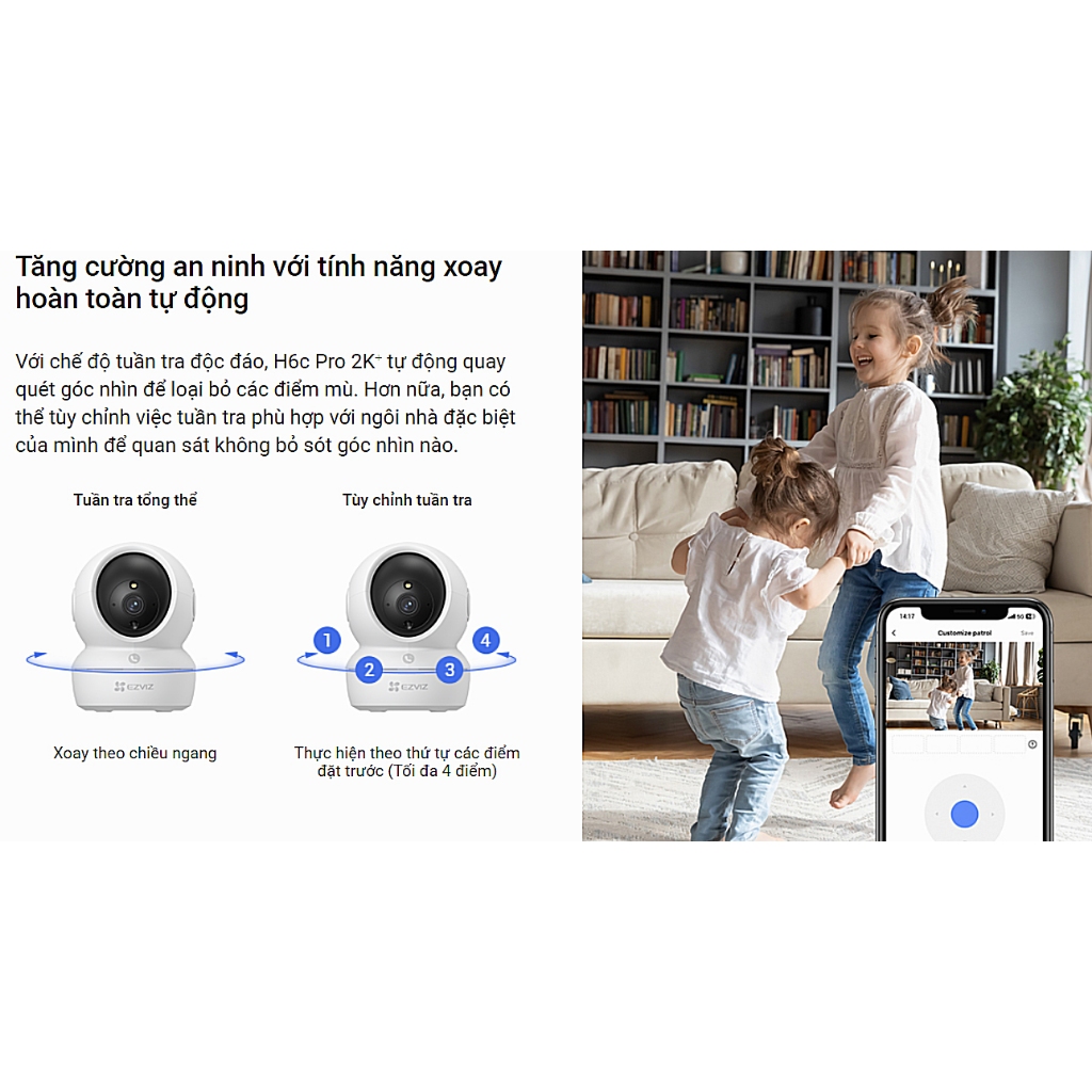 Camera Wifi Trong Nhà Ezviz H6C PRO 2K+ 4MP Gọi Điện, Màu Ban Đêm - Hàng chính hãng