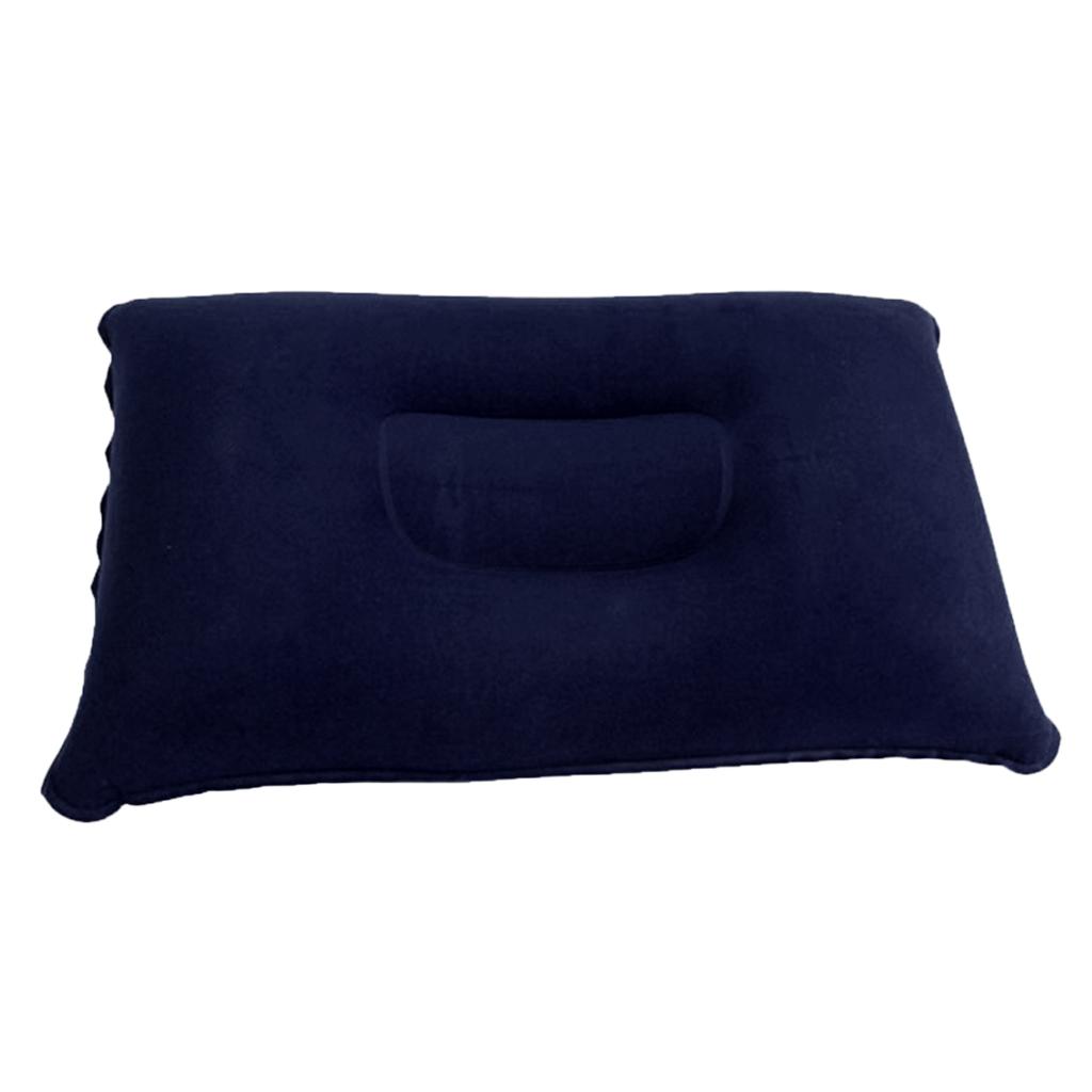 2xInflatable Pillow Travel Air Cushion Camping Car Beach Head Rest Support 34x22cm Dark Blue