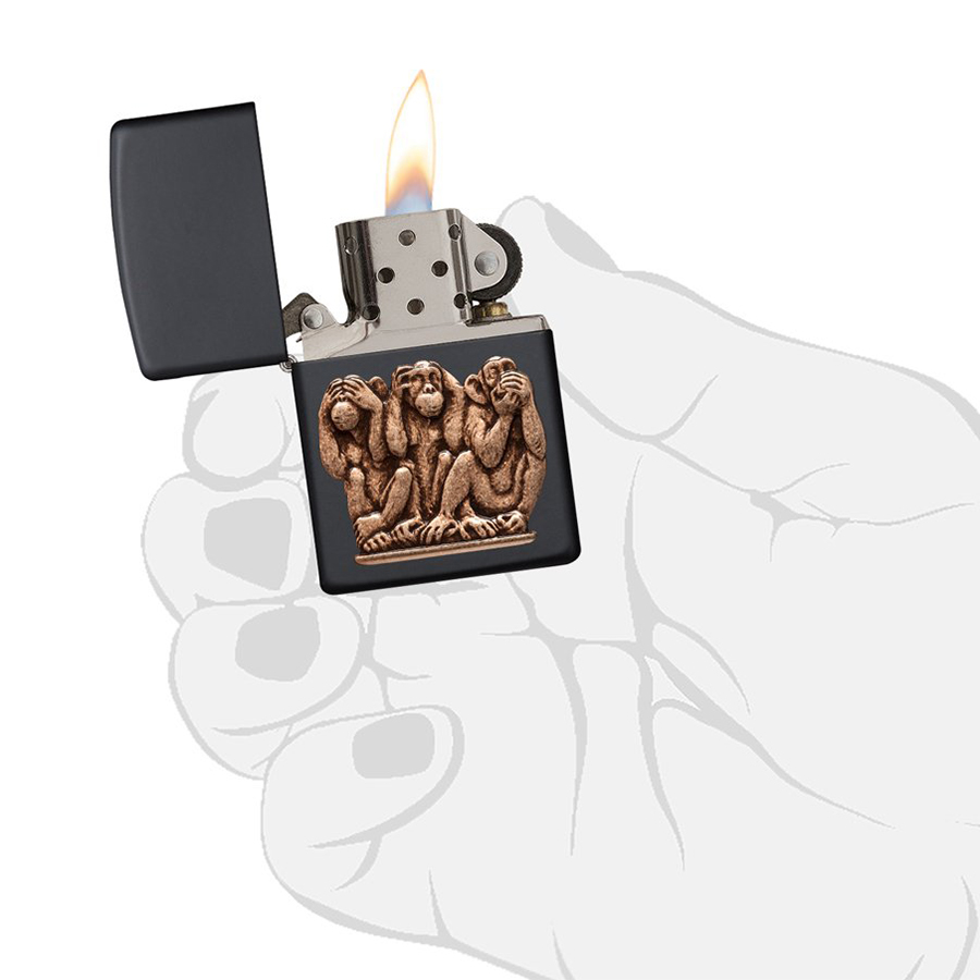 Bật Lửa Zippo 29409 - Three Monkeys Black Matte