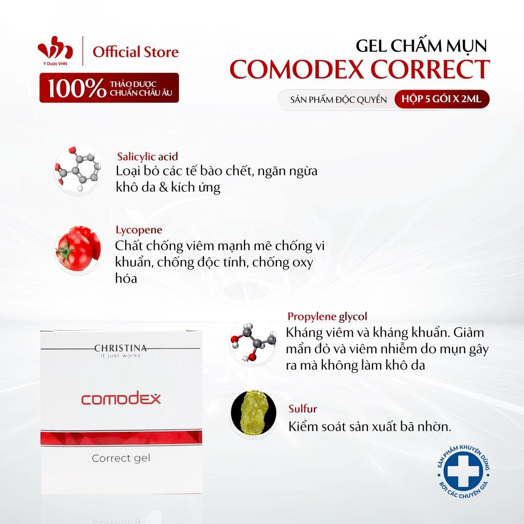 Gel Chấm Mụn Comodex Correct &amp; Prenvent Gel Sachets CHRISTINA Giúp Giảm Mụn Và Bã Nhờn 1 hộp 5 gói x 2ml