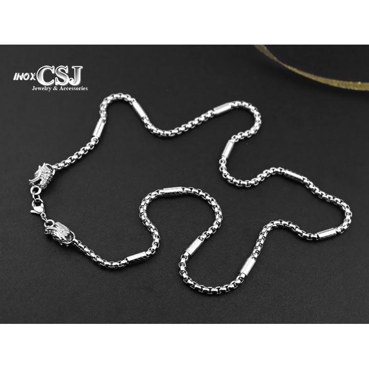 Dây chuyền nam inox bọc khoanh kết hợp 2 đầu rồng sáng đẹp, không đen - Đem lại đẳng cấp, phong độ cho người đeo