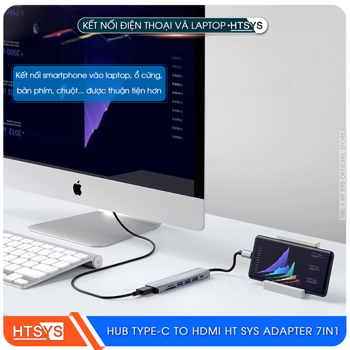 Hub Type C HT SYS 7 in 1 To HDMI, USB 3.0, SD, TF, USB C, PD 100W - Hàng Chính Hãng