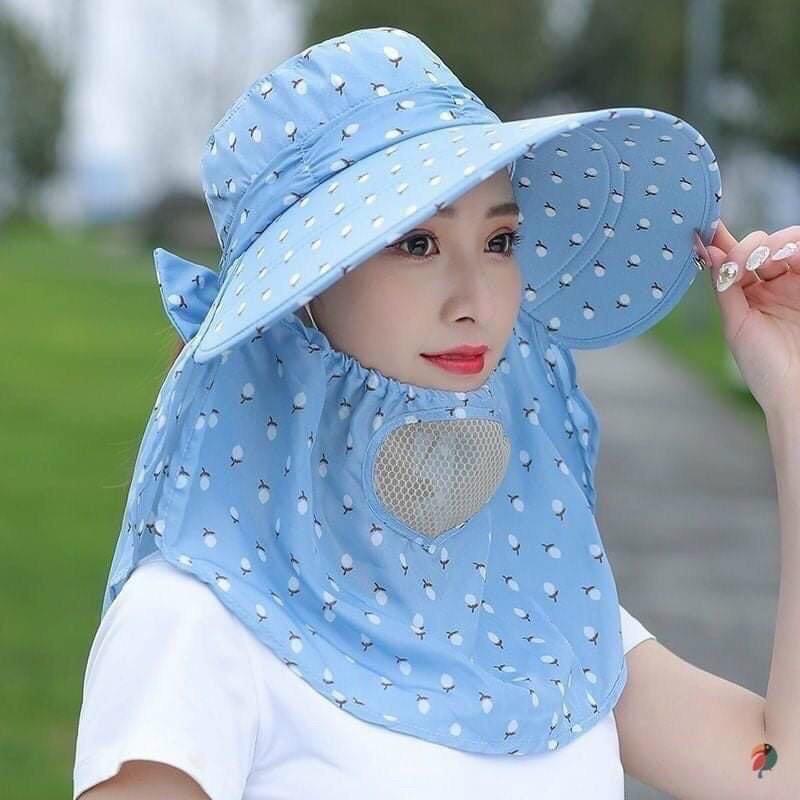 Mũ nón chống nắng Thông Hơi cotton Thông kèm khẩu trang che mặt đa năng