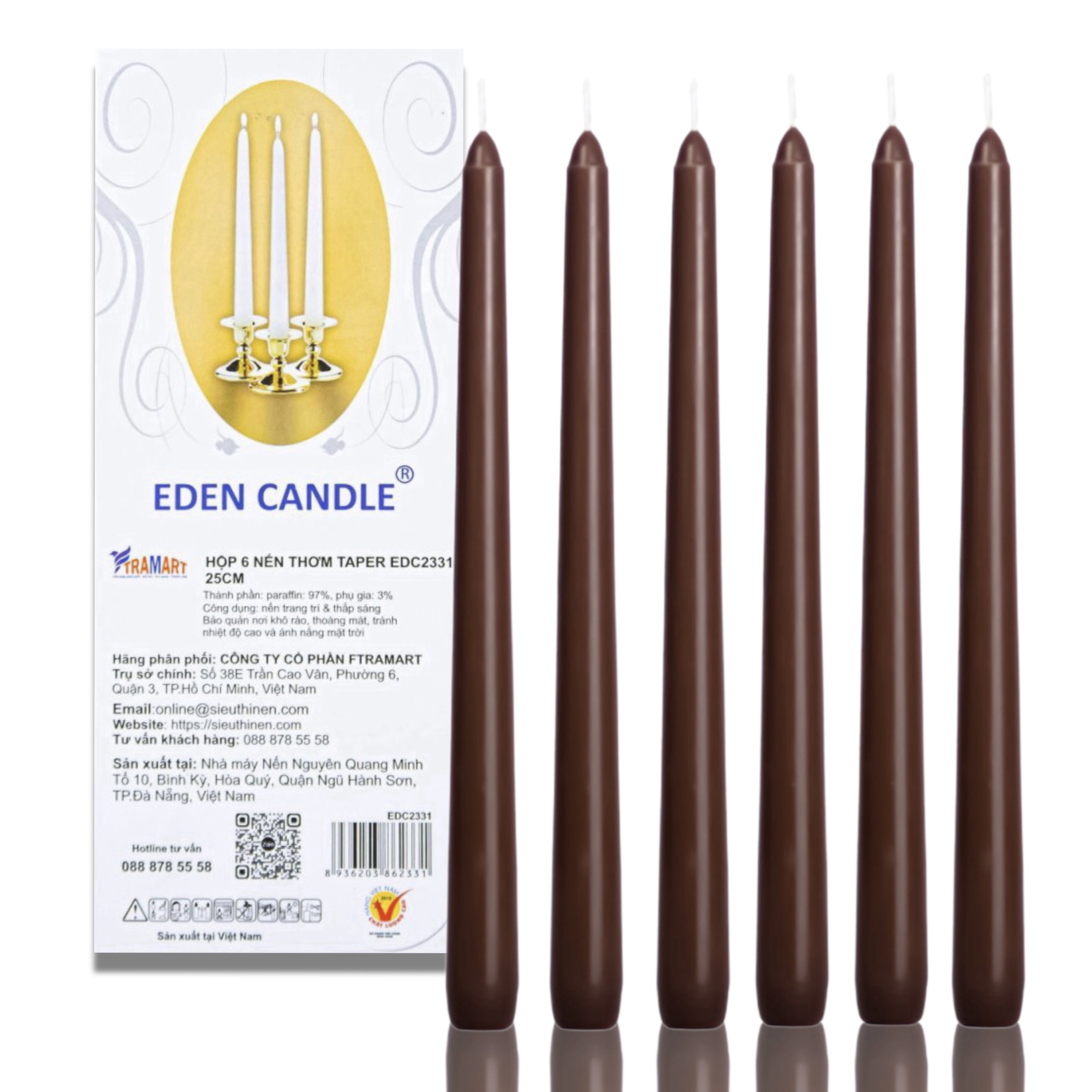Hộp 6 Nến Thơm Taper Eden Candle FTRAMART EDC2331 - Nâu
