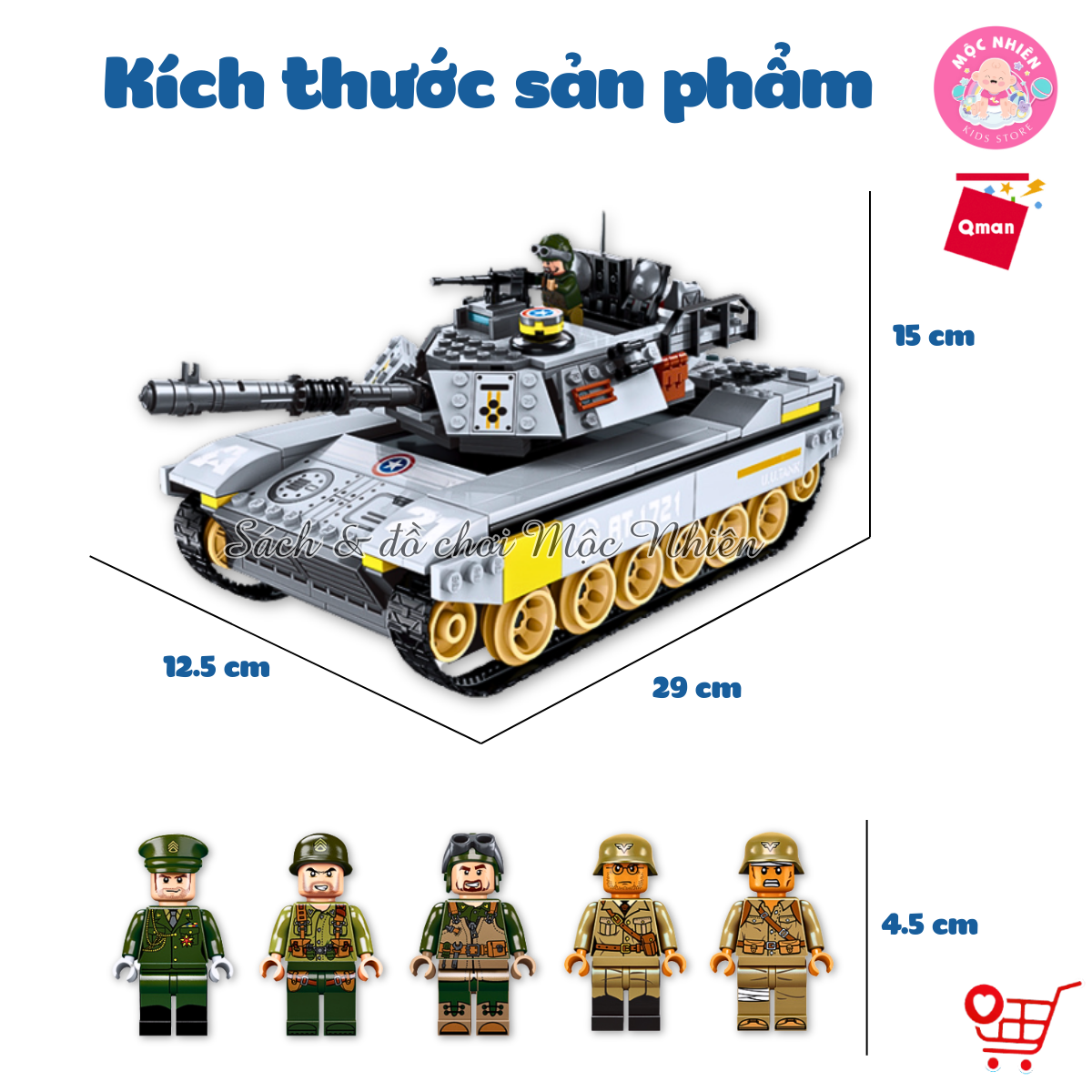 Đồ chơi lắp ráp, xếp hình Qman 1721 - Xe tăng chiến đấu (482 mảnh ghép) - Dành cho bé trai từ 6 tuổi