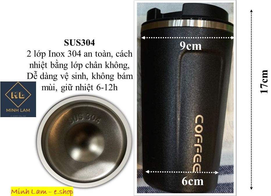 Cốc giữ nhiệt 510ml Coffee Inox 304, bình giữ nhiệt đến 12h