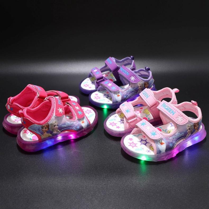 Cho Bé Dép sandal Quảng Châu cao cấp in hình Công chúa Elsa Đèn LED B-212 size 21 đến 31 cho bé
