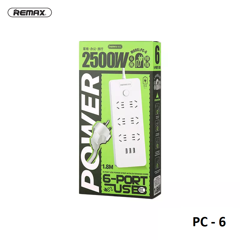 Ổ cắm điện Remax Power Strip PC-6 chui dẹp tích hợp 6 cổng sạc USB - HÀNG CHÍNH HÃNG