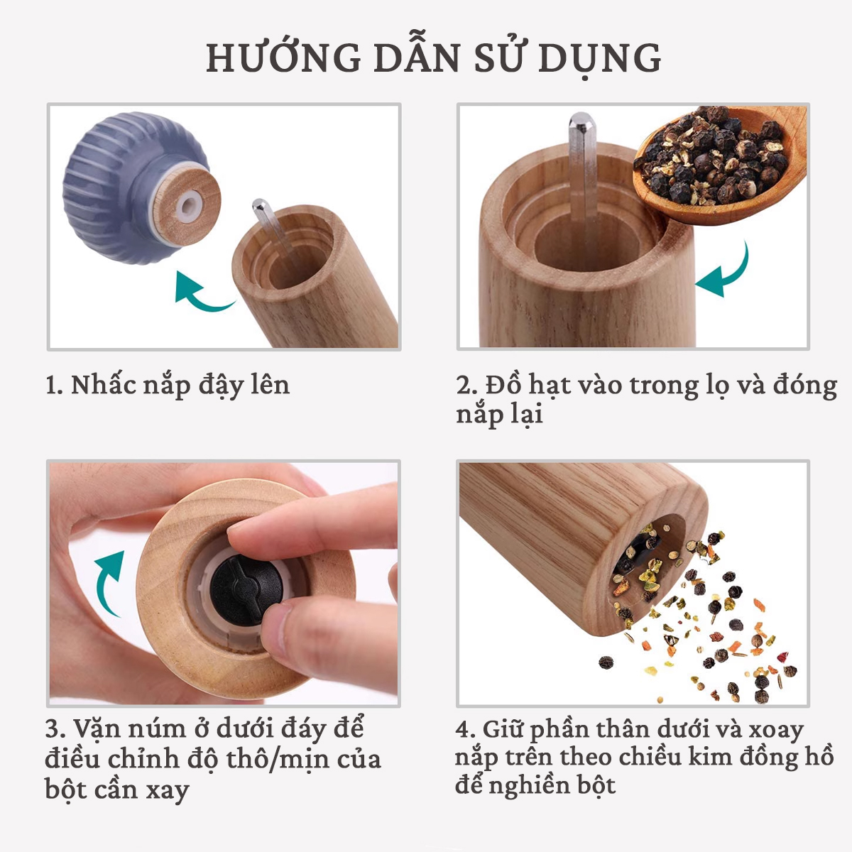 Lọ đựng và xay hạt tiêu cao cấp GA21 phong cách Bắc Âu | Dụng cụ xay tiêu cầm tay cho gia đình và nhà hàng | Lọ xay muối hồng gia vị