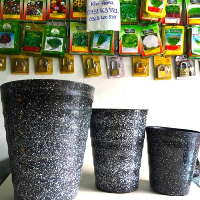 Chậu Hoa 2 cái Chậu vòng sóng đá đen, Chậu vòng tròn, chậu nhựa sóng tròn cao