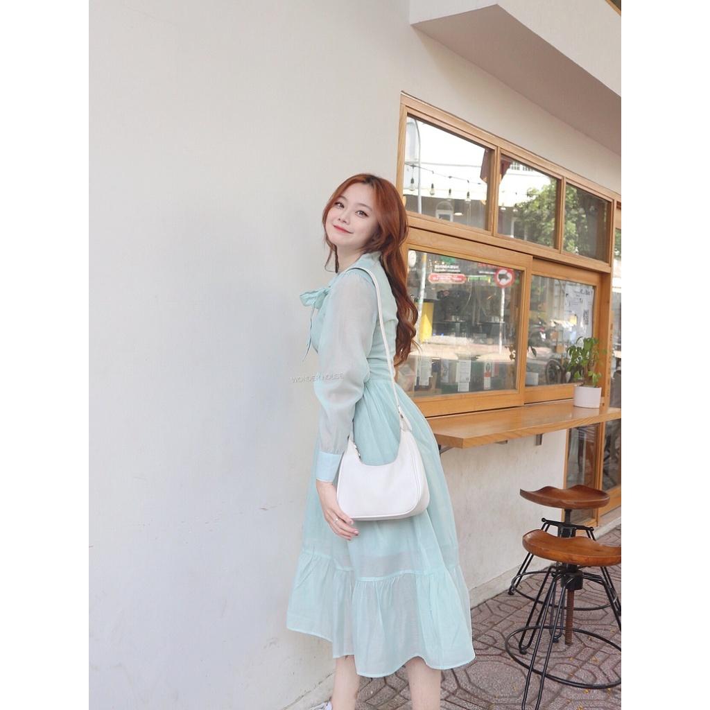 Đầm thiết kế WONDERHOUSE cổ thắt nơ tay dài công sở, dự tiệc chất liệu lụa sang chảnh - Kelly Dress