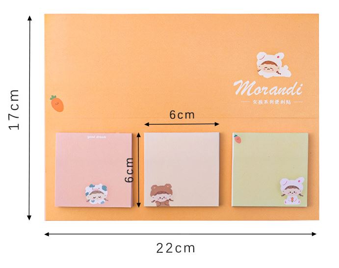 Set 3 tập giấy note Morandi gấu cute H180