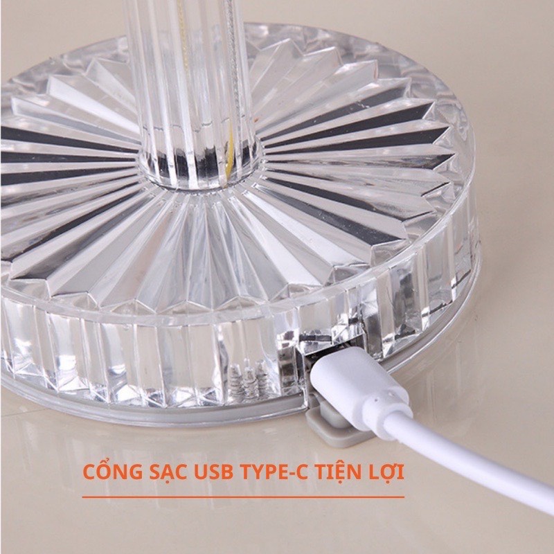 Đèn Ngủ Để Bàn Kim Cương Pha Lê Đèn Led Decor Hiệu Ứng 3D Cảm Biến Tích Điện - Có Bảng Điều Khiển 16 Màu - Hàng Loại 1 - Chính Hãng MINIIN