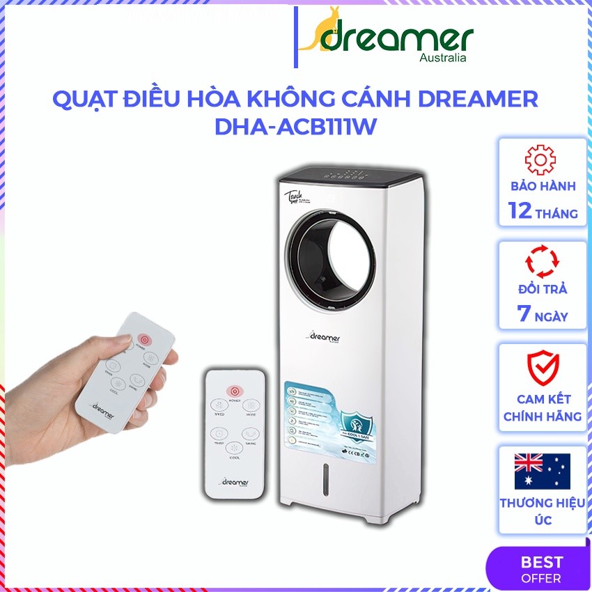 Quạt Điều Hoà Hơi Nước Không Cánh DREAMER DHA-ACB111W, Lọc Không Khí 3 Chế Độ Gió - Hàng chính hãng