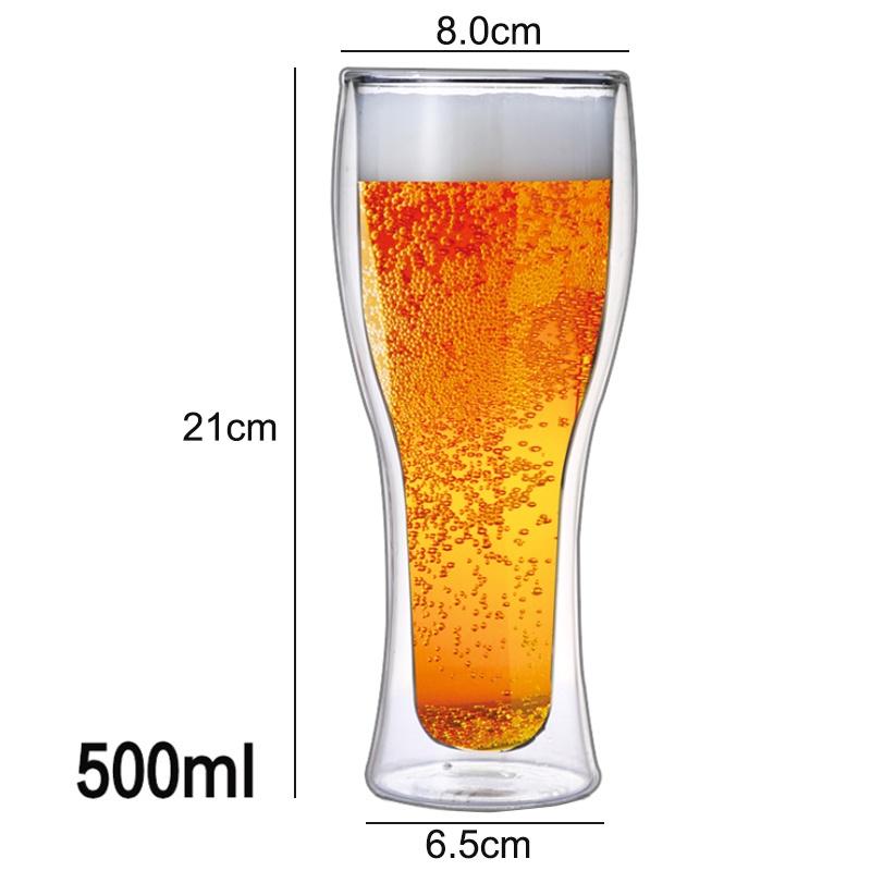 Cốc thủy tinh 2 lớp giữ nhiệt uống bia, cafe đa năng 400ml-500ml tùy chọn