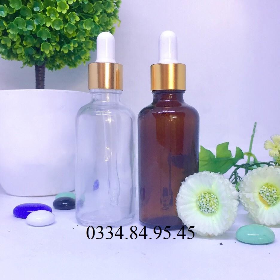 10 Chai thủy tinh serum TRONG và NÂU nắp bóp vàng 50ml _ChaiLoHuMyPham