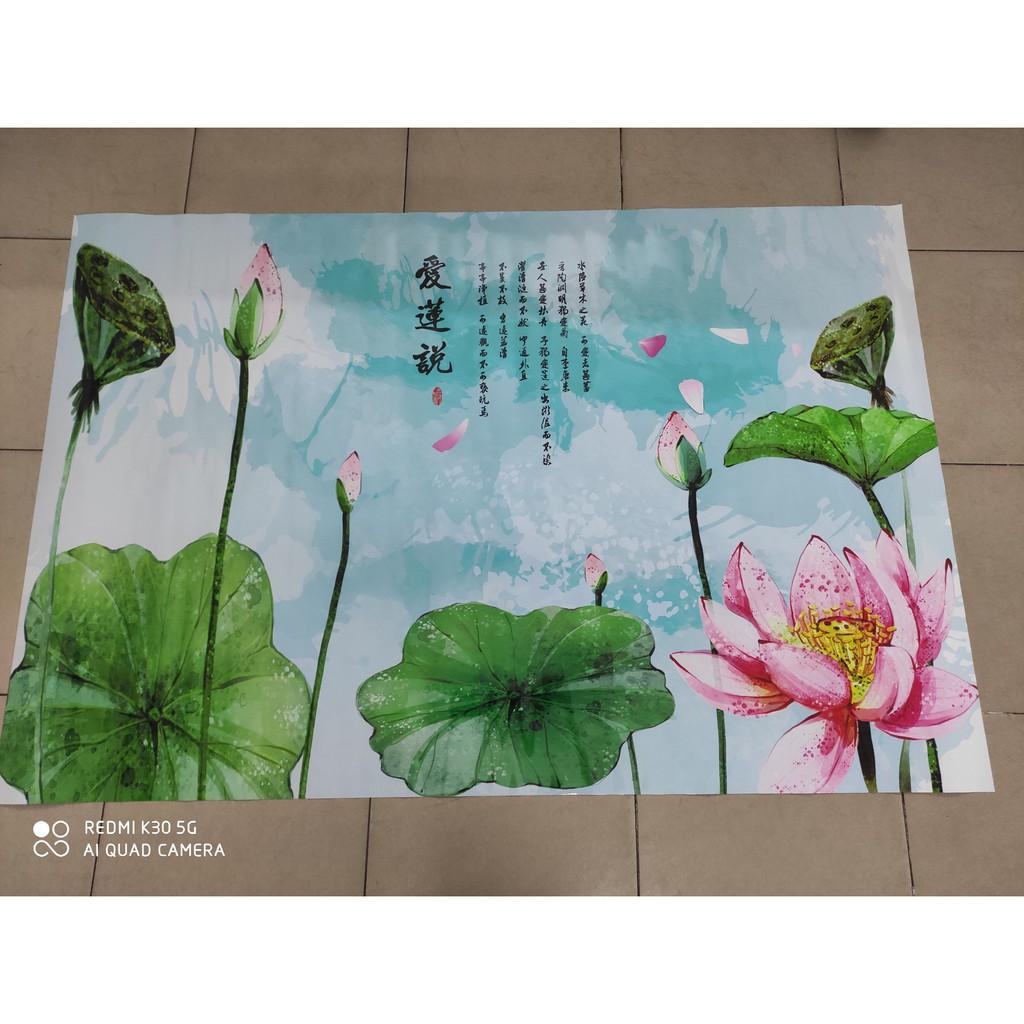 Cánh đồng hoa sen tranh thư pháp,Tranh 3d dán tường hiện đại trang trí phòng khách phòng ngủ MS1124845
