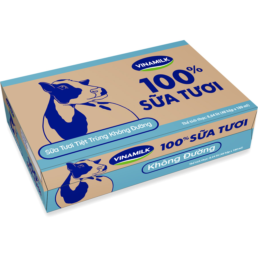 Thùng 48 Hộp Sữa Tươi Tiệt Trùng Vinamilk 100% Không Đường (180ml / Hộp)