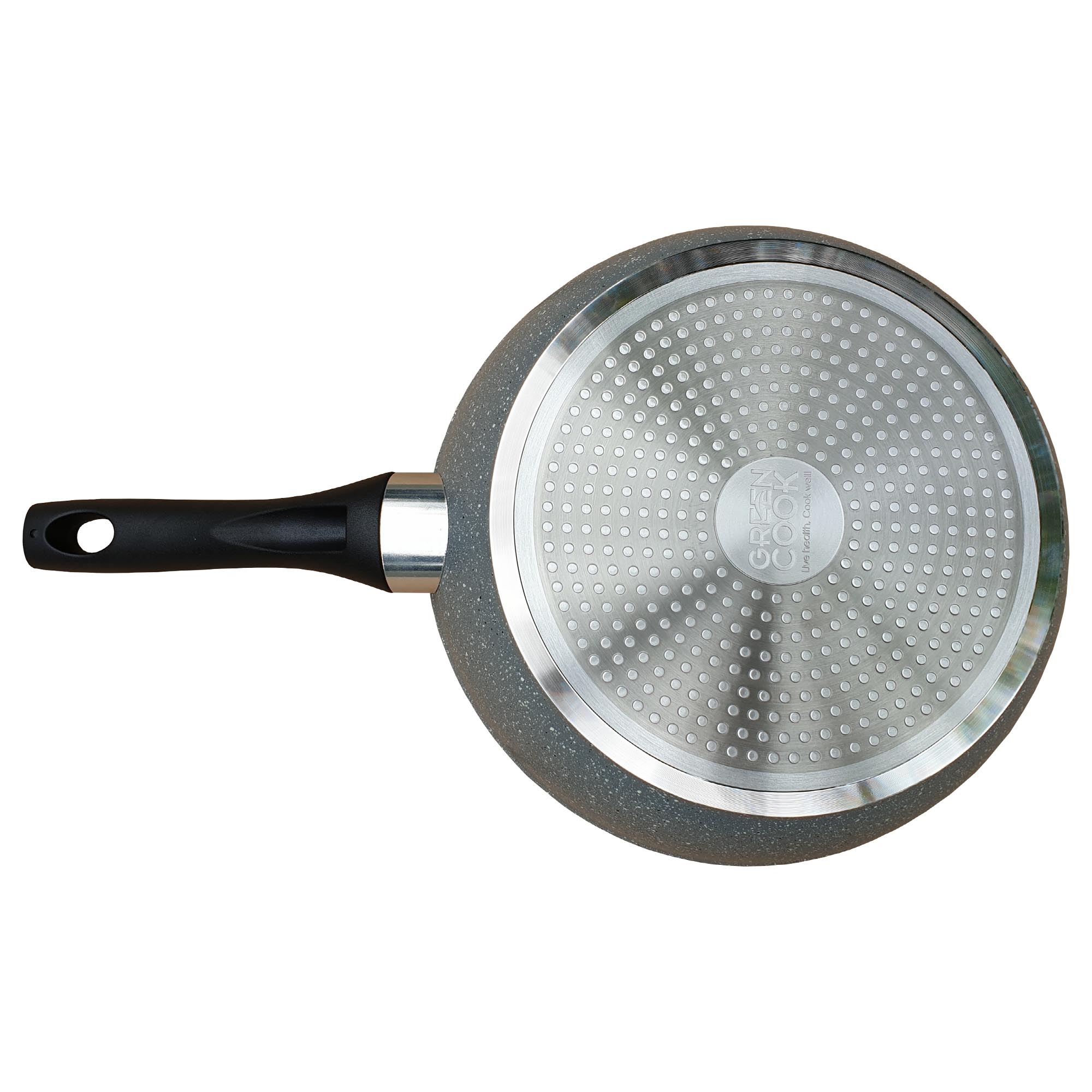 Chảo vân đá chống dính đáy từ sâu lòng GREEN COOK GCP02-28IHB 28 cm tay cầm chịu nhiệt màu đen - Hàng chính hãng