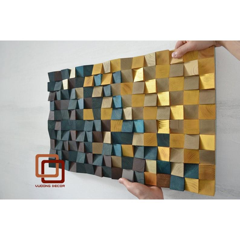 Tranh gỗ trang trí 3D tone XANH VÀNG ẤM ÁP (Wood mosaic) - (KÍCH THƯỚC 30x40 và 40X60cm)