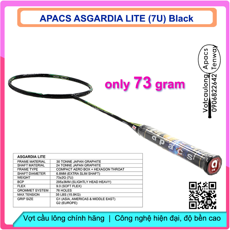 Vợt cầu lông Apacs Asgardia Lite - 7U (73gr)| Mẫu Apacs 7U đầu tiên tại VN, siêu nhẹ như bông, sơn nhám tuyệt đẹp