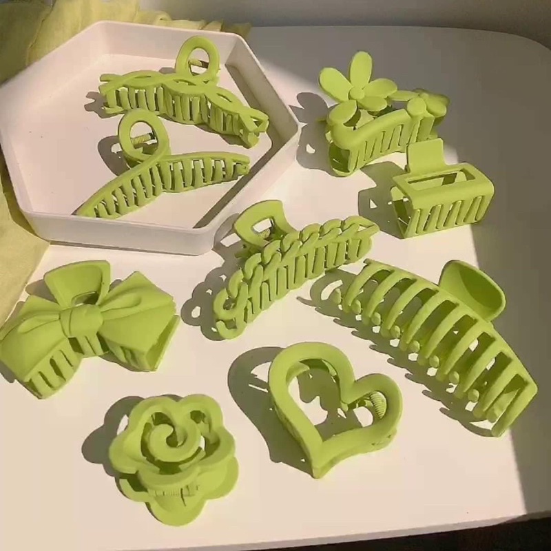 Set 9 Cây Kẹp Tóc Nhựa Cao Cấp Phong Cách Hàn Quốc Nhiều Size Màu Xanh Lá