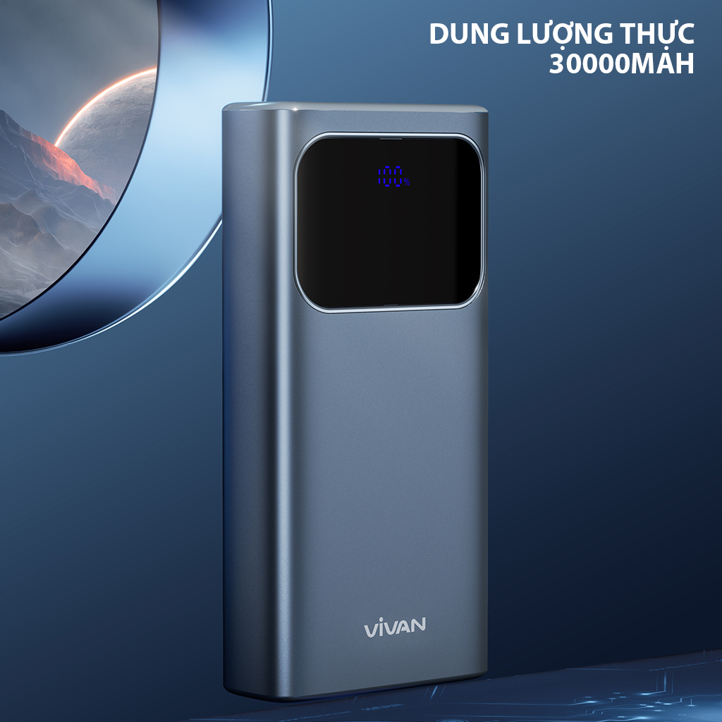 Pin Sạc Dự Phòng VIVAN VPB-C30 Dung Lượng 30000MAH Công Suất Lớn 22.5W Hỗ Trợ Sạc Nhanh 5A Chuẩn PD QC 3.0 VOOC Hàng Chính Hãng