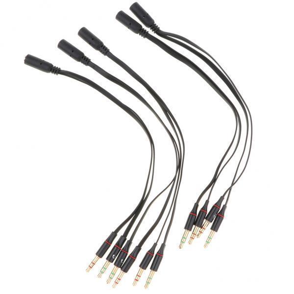 2- 5 Pieces Audio Headphone Mic Splitter Cable 3.5mm Female to 2 Dual Male