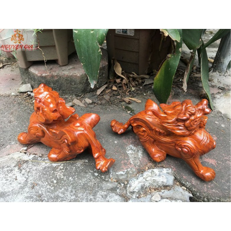 Cặp tượng tỳ hưu gỗ hương ngang 20cm