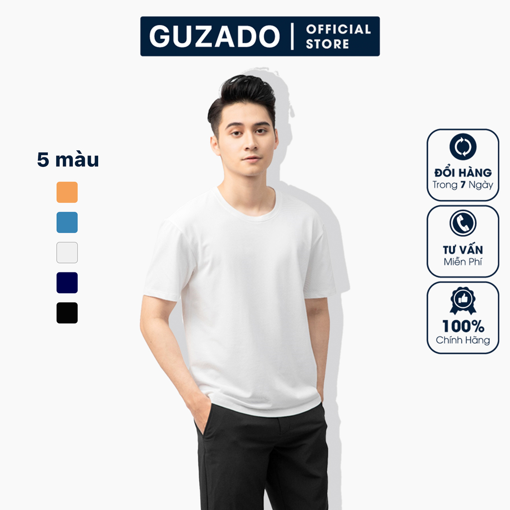 FREE SHIP Áo Thun nam cao cấp GUZADO [GTS01], Áo Phông Cotton Thấm Hút Cực Tốt, Co Giãn Thoải Mái, Mẫu Hot 2021