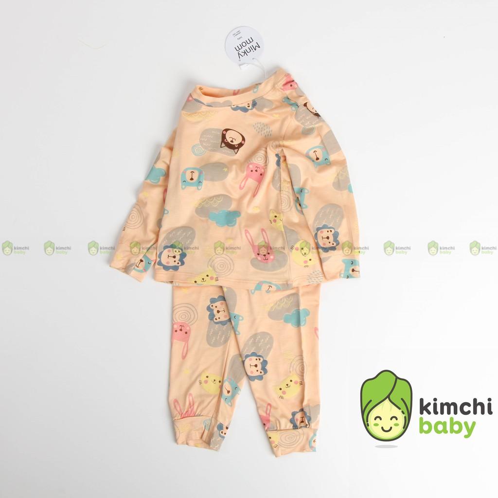 Đồ Bộ Bé Gái, Bé Trai Minky Mom Vải Thun Lạnh Họa Tiết In Chìm Caro Dễ Thương, Bộ Dài Tay Cho Bé Mặc Nhà MKMTD2108