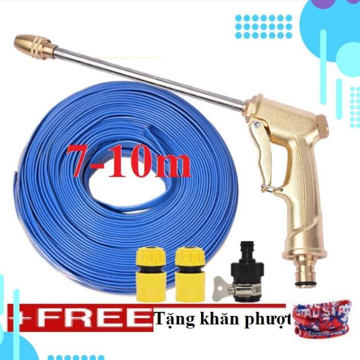 Bộ dây vòi xịt nước rửa xe, tưới cây . tăng áp 3 lần, loại 7m, 10m 206701-3 đầu đồng, cút+tặng khăn phượt