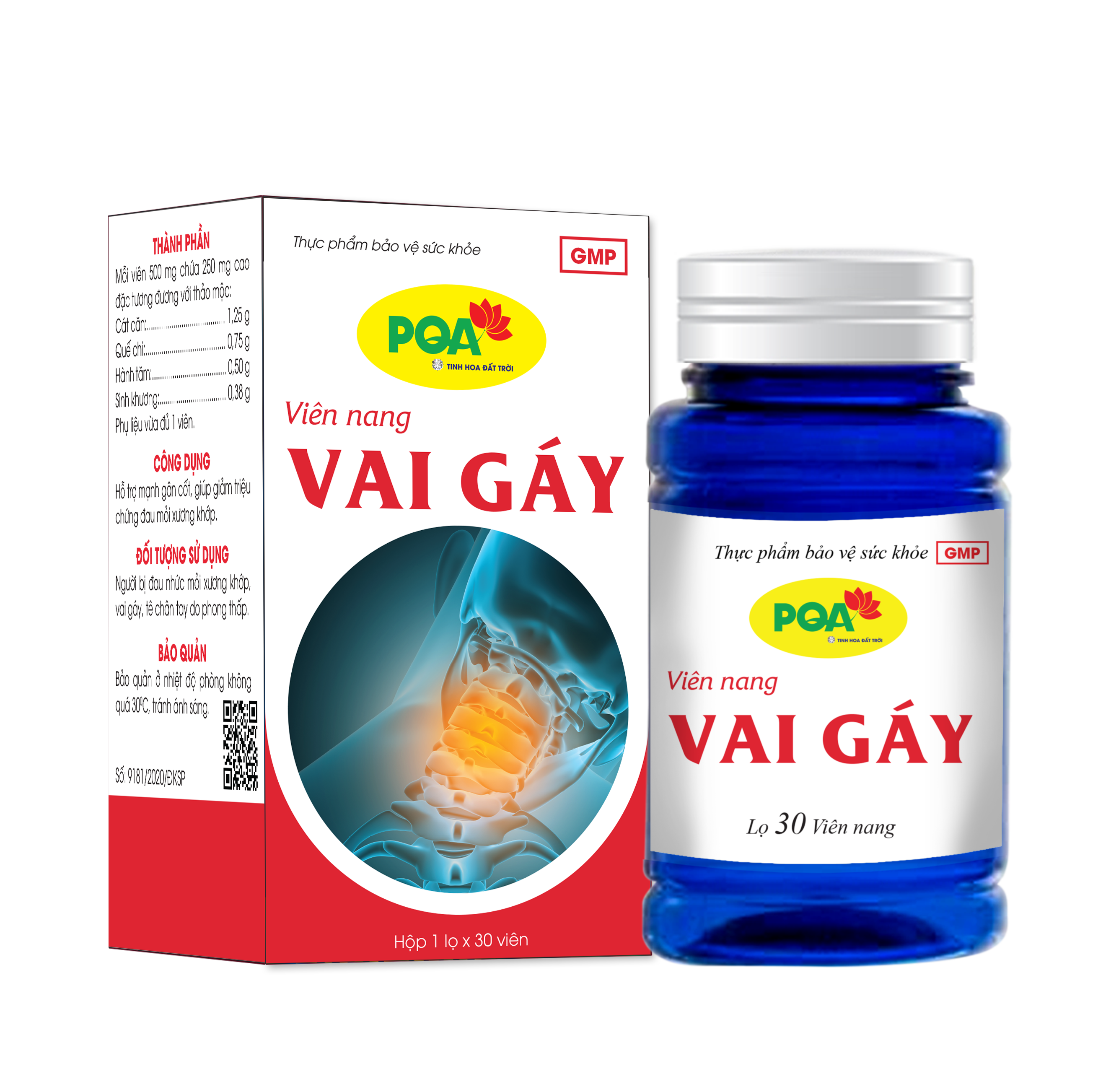 PQA Viên nang Vai Gáy là dược phẩm thảo dược hỗ trợ mạnh gân cốt, hạn chế triệu chứng đau mỏi xương khớp cho người bị đau nhức mỏi xương khớp, vai gáy, tê chân tay do phong thấp.