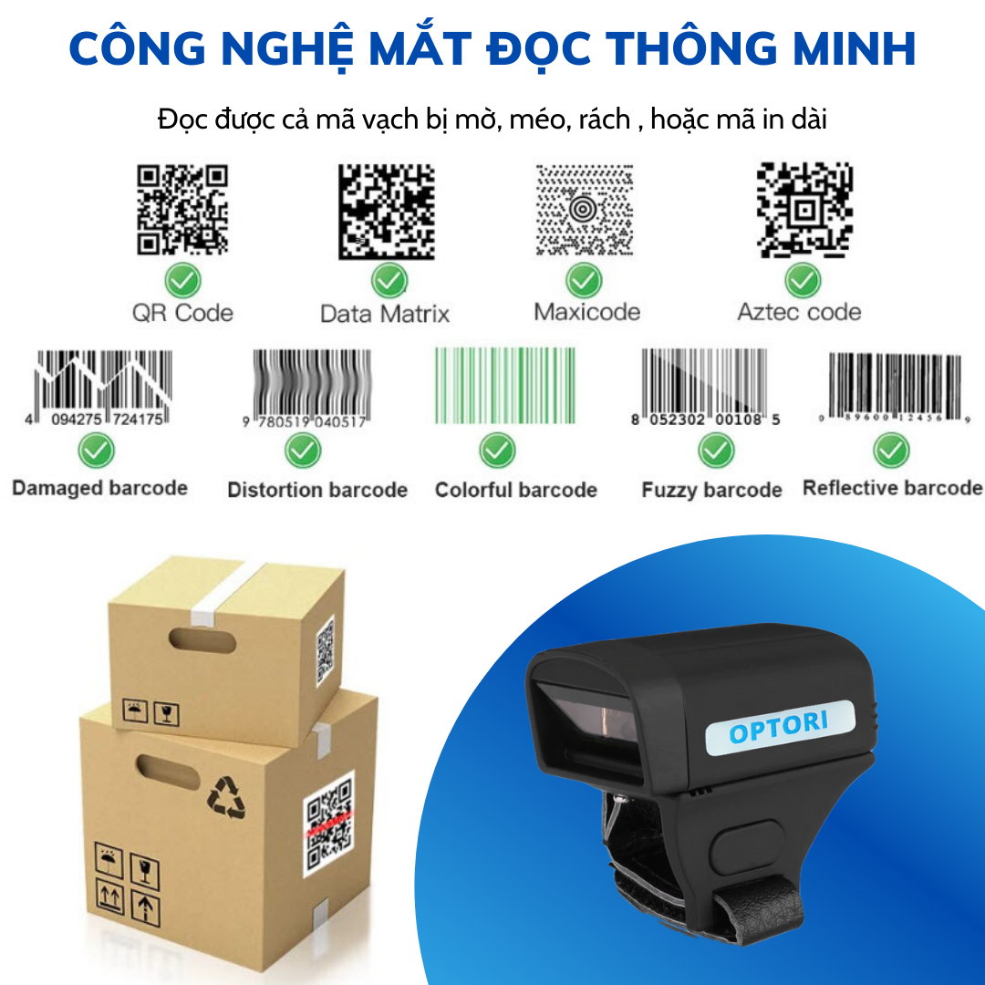 Ring Scanner – Máy quét mã vạch không dây – Máy đọc mã vạch bluetooth – OPTORI 2006 ( Hàng chính hãng)