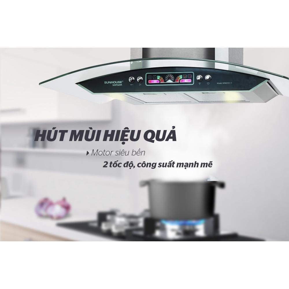 Máy hút mùi kính cong Sunhouse Mama MM6707-70, Công suất hút 1100m3/h, Công suất motor 180W, Hàng chính hãng - Bảo hành 18 tháng tại nhà