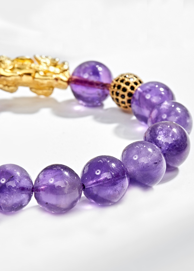 Vòng Tay Nam Đá Thạch Anh Tím Phối Tỳ Hưu Bạc Mạ Vàng 24K Ngọc Quý Gemstones