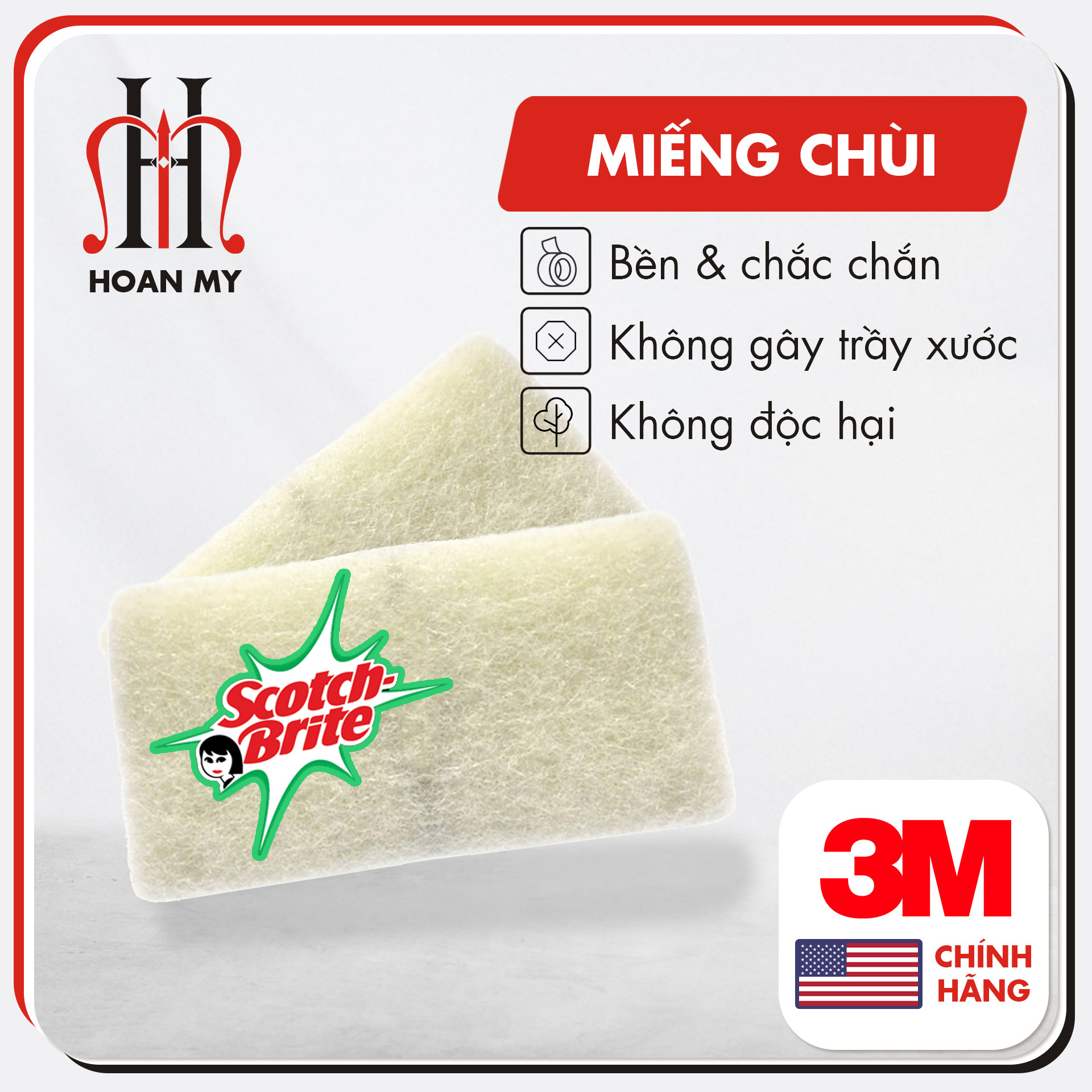 Miếng cọ rửa đa năng không gây xước 3M Scotch Brite 9030 dùng cọ xoong nồi chảo chống dính chính hãng 3M Mỹ