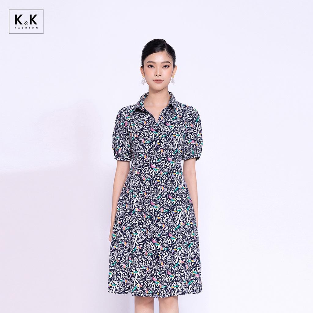 Đầm Sơ Mi Công Sở Họa Tiết Hoa K&amp;K Fashion KK115-27 Chất Liệu Lanh Thái