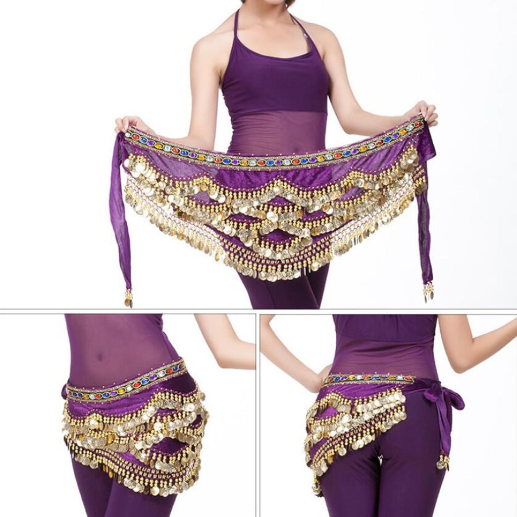 Velvet Dangling Gold  Belly Dancing Hip Skirt Scarf Wrap Belt