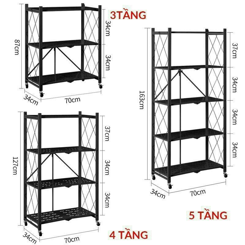 kệ để đồ đa năng kệ gấp gọn 3/4/5 tầng cho nhà bếp, phòng ăn, phòng tắm 