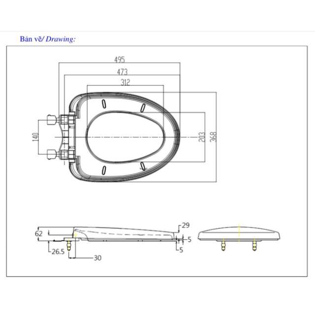 Nắp êm K385 dùng cho ̂́ ̉ ̂̀ ̂̀ ToTo Inax....*